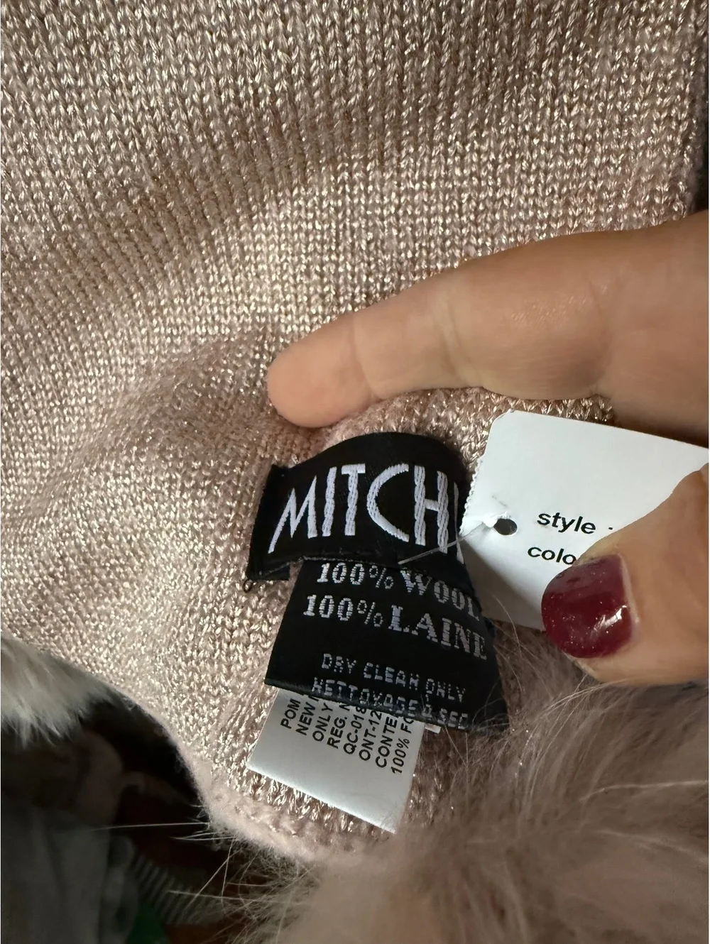 Mitchie's Pink Wool Scarf with Faux Fur Pom Poms